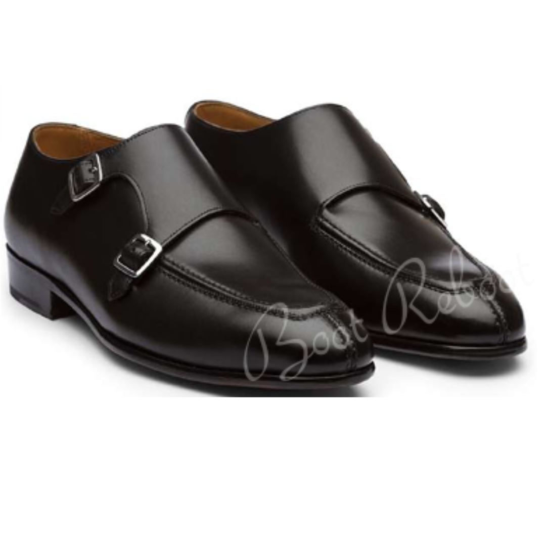 Leather Apron Toe Monk Straps Shoes
